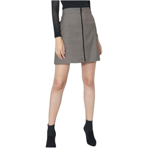 Karen Millen Wool Black White Zip Front A-Line High Waist Mini Skirt Women’s 4 - Picture 1 of 5